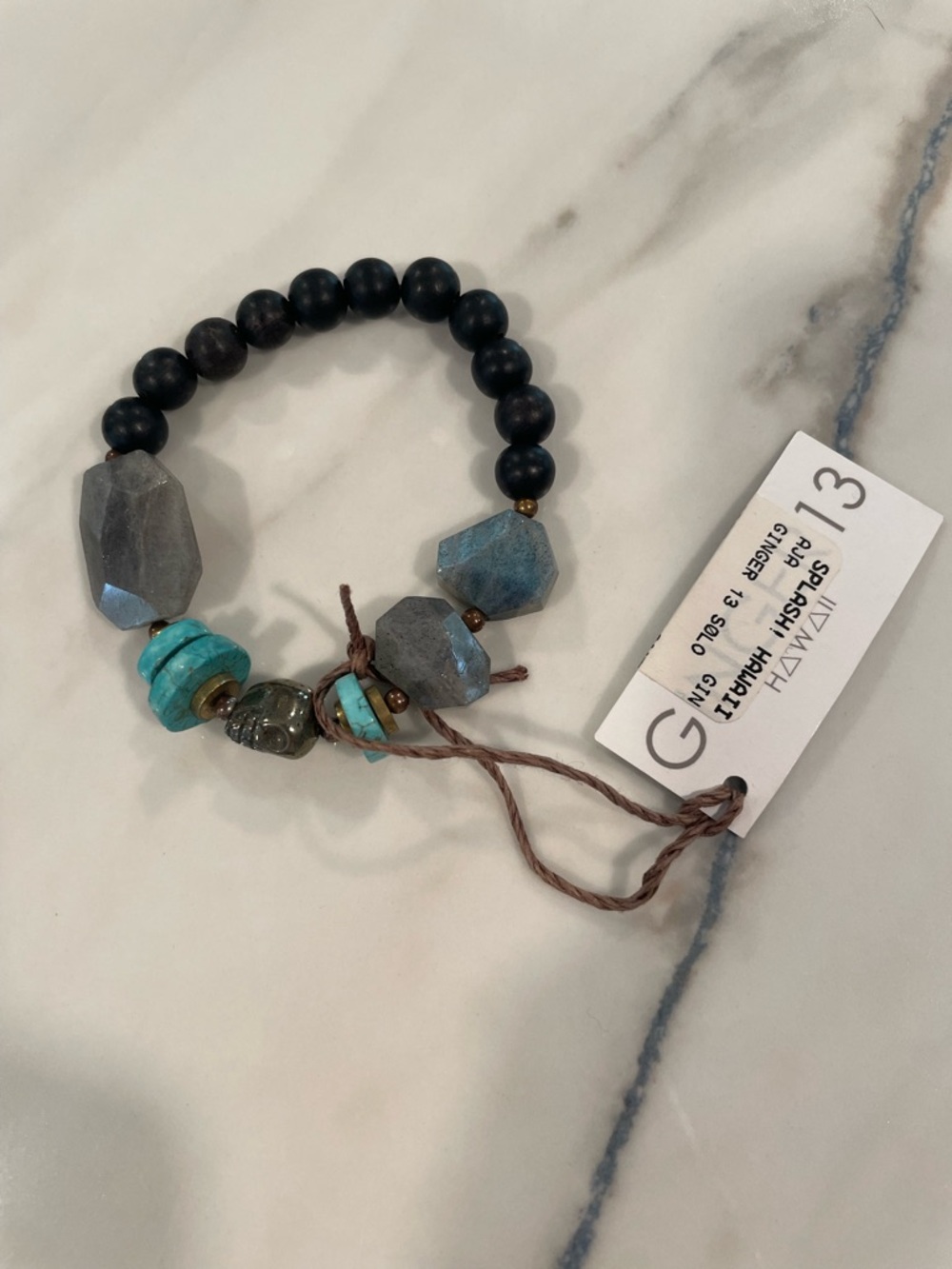Ginger 13 Beaded Turquoise & Gray Gemstone Stretch Bracelet